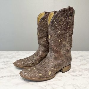 Corral Vintage Jessica Brown Crater Inlay Western Cowgirl Boot Women’s Size 12